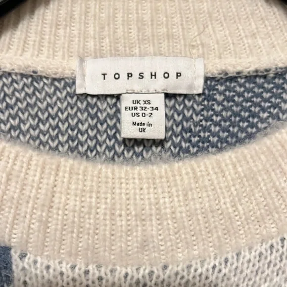 Topshop Cropped Blue Pattern Sweater! Blue pattern Size Women’s  Small NWOT - Picture 4 of 4